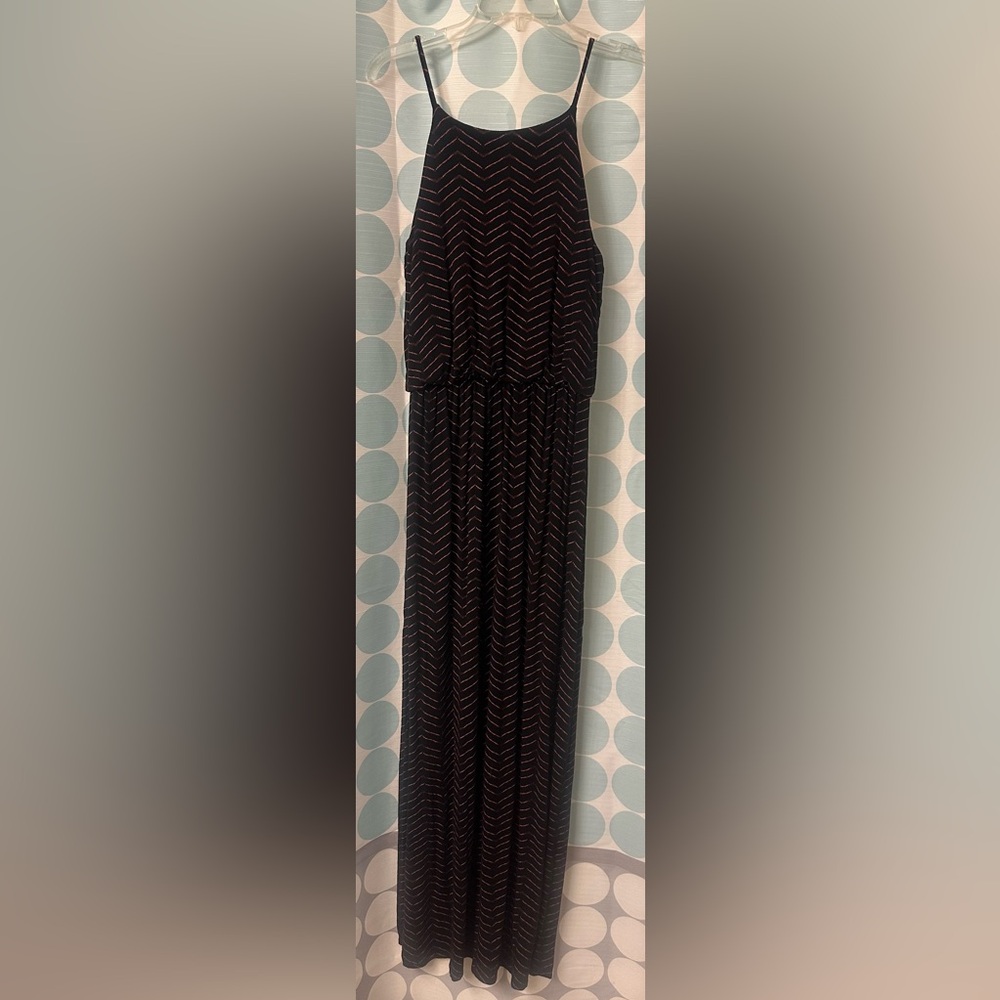 Maurice’s Black and Pink Chevron Maxi Dress, Size Med